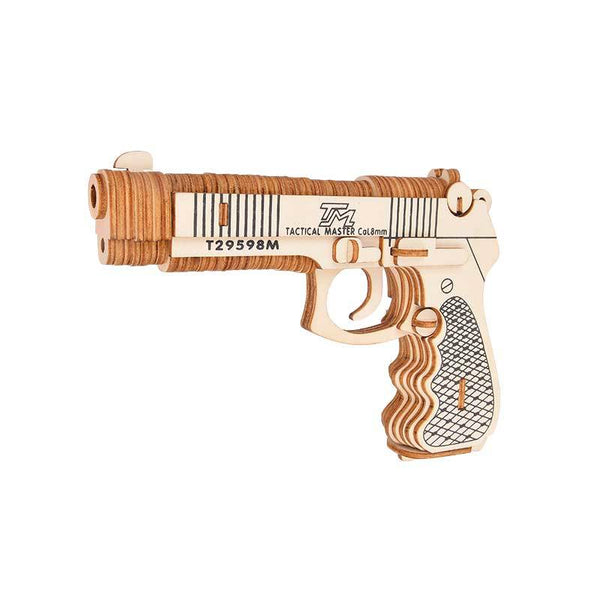 3D Wooden Puzzle in The Shape of A Curved Handgun